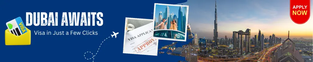 30-day multiple entry Dubai visa with stamp, passport, and city background