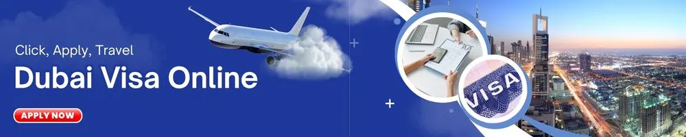 60-day Dubai tourist visa banner with skyline and passport imagery