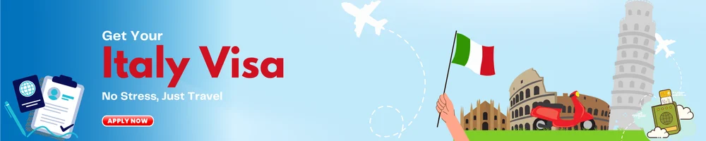 Apply for Italy visa with Italian landmarks and travel-themed illustrations